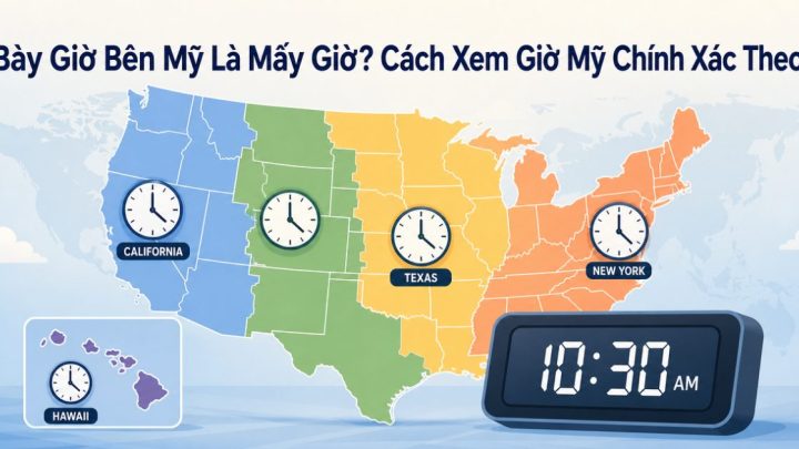 Bản đồ múi giờ Mỹ với đồng hồ hiển thị giờ hiện tại