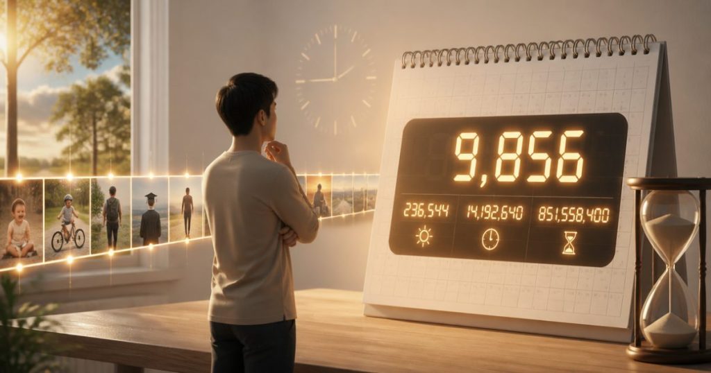 Minh họa cách tính số ngày đã sống từ ngày sinh đến hiện tại