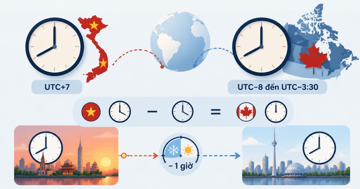 Canada chênh Việt Nam mấy tiếng?