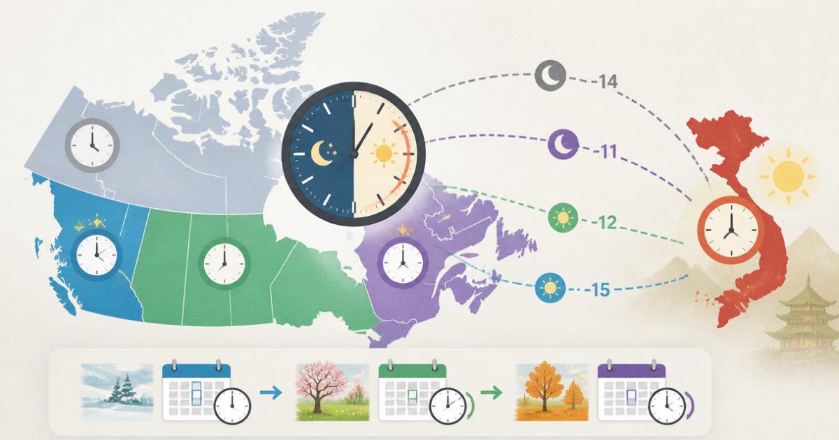 Chênh lệch giờ Canada–Việt Nam thay đổi thế nào theo giờ mùa hè? - Canada chênh Việt Nam mấy tiếng