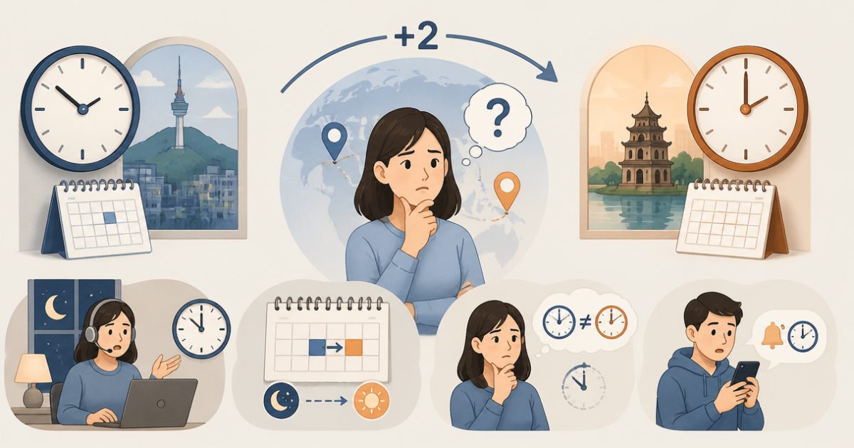 Những tình huống dễ nhầm khi đổi giờ Hàn Quốc sang Việt Nam - Hàn Quốc chênh Việt Nam mấy tiếng