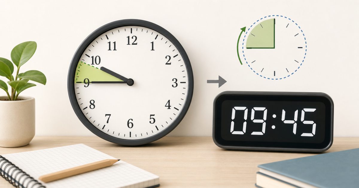 Minh họa cách tính giờ kém 15 phút