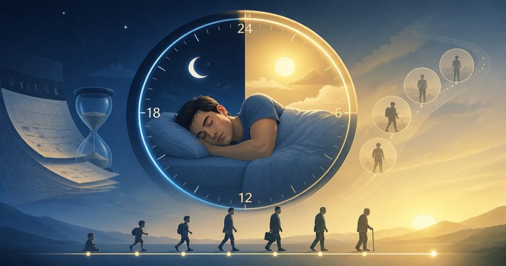 Minh họa một phần ba cuộc đời dành cho giấc ngủ khi ngủ 8 tiếng mỗi ngày