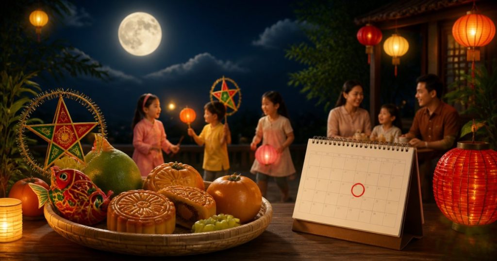 Trẻ em rước đèn dưới trăng Rằm tháng 8 năm 2026