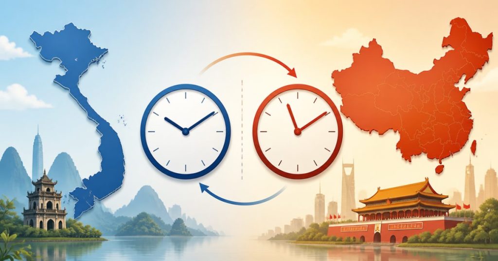 Minh họa múi giờ giữa Trung Quốc và Việt Nam