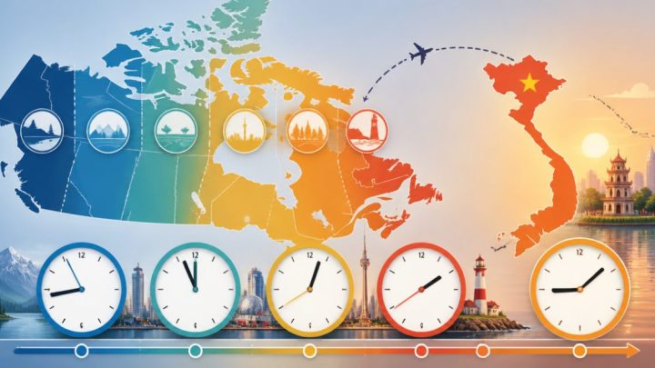 Bản đồ múi giờ Canada và mức chênh lệch giờ với Việt Nam