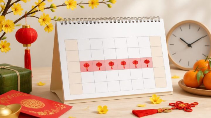 Lịch nghỉ Tết 2027 với lịch bàn và trang trí Tết