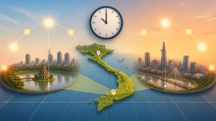 So sánh giờ đồng hồ và giờ mặt trời giữa Hà Nội với TP.HCM